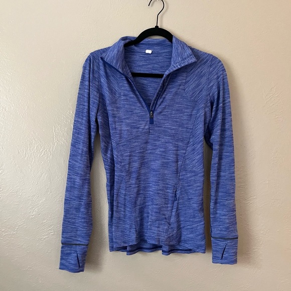 lululemon athletica Tops - LULULEMON blue & white half zip athletic pullover top size 6